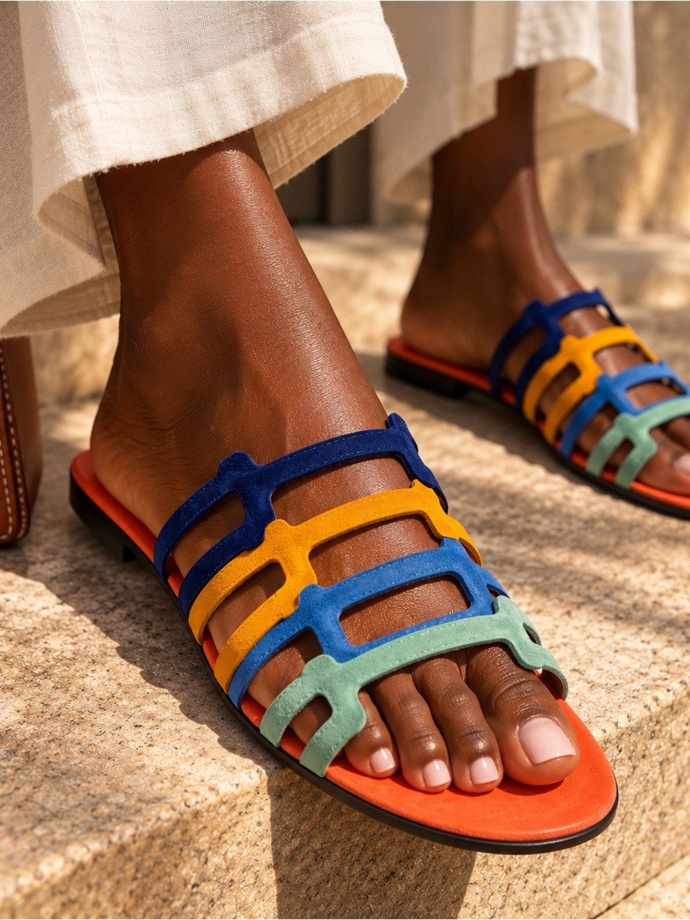 Authentic Hermès Multicolor Suede Sandals – Size 36 – Original Box